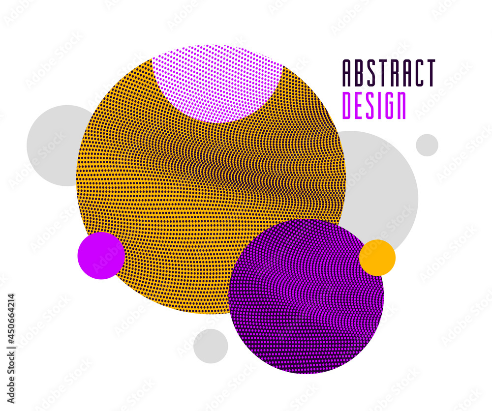 Poster trendy abstract vector background, dotted circles composition, particles array flow textures, modern
