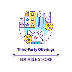 Third-party offerings concept icon. Websites and subscription usage abstract idea thin line illustration. Clients loyalty trend. Vector isolated outline color drawing. Editable stroke