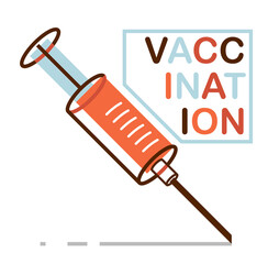 Vaccination theme vector illustration of a syringe isolated over white, epidemic or pandemic coronavirus covid 19 or flu or SARS or any other vaccine, pharmacology concept.