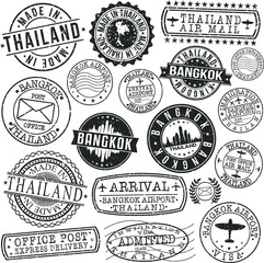Fototapeta premium Bangkok Thailand Stamp Vector Art Postal Passport Travel Design Set.