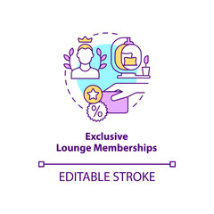 Exclusive lounge memberships concept icon. Premium lounge access abstract idea thin line illustration. Airport loyalty program. Vector isolated outline color drawing. Editable stroke