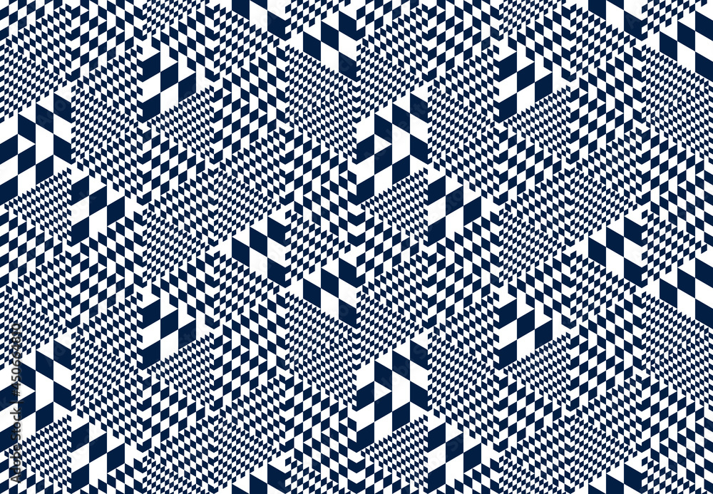 Poster 3d cubes seamless pattern vector background, rhombus and triangles dimensional blocks, architecture 