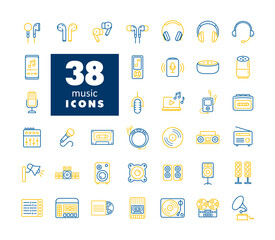Multimedia devices and symbols icons set