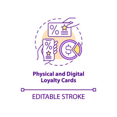 Physical and digital loyalty cards concept icon. Digital bonus card for customers abstract idea thin line illustration. Bonus and rewards. Vector isolated outline color drawing. Editable stroke