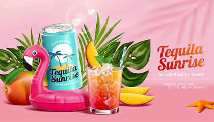 Tropical cocktail drink ad template - obrazy, fototapety, plakaty