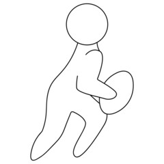 The athlete runs with a rugby ball in his hands. Sketch. Vector icon. A man plays a team sport game Rugby. Isolated white background. Coloring book for children. Doodle style. Idea for web design.
