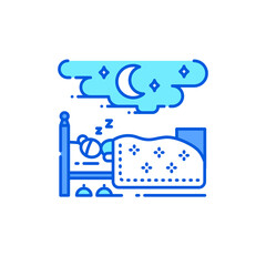 Woman sleeping on bed color line icon. Home interior.