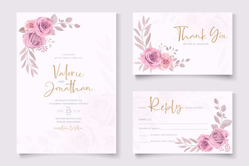 Invitation card template with beautiful flower and leaf ornament