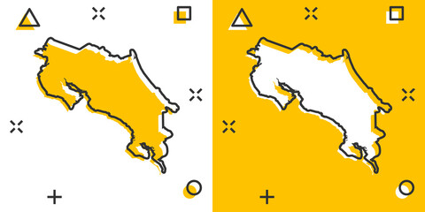 Vector cartoon Costa Rica map icon in comic style. Costa Rica sign illustration pictogram. Cartography map business splash effect concept.