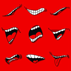 Mouth with tongue cartoon vector set isolated emoticon for fun element design