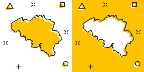 Vector cartoon Belgium map icon in comic style. Belgium sign illustration pictogram. Cartography map business splash effect concept.
