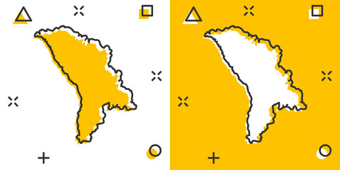 Vector cartoon Moldova map icon in comic style. Moldova sign illustration pictogram. Cartography map business splash effect concept.