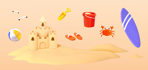 3d summer beach objects