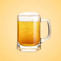3d glass of beer with head of foam