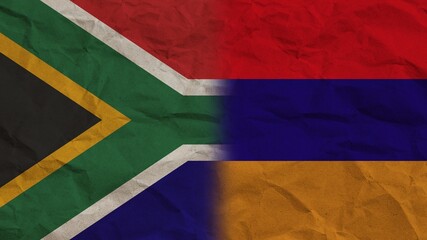 Armenia and South Africa Flags Together, Crumpled Paper Effect Background 3D Illustration