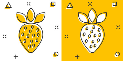 Vector cartoon strawberry fruit icon in comic style. Ripe berry sign illustration pictogram. Strawberry business splash effect concept.