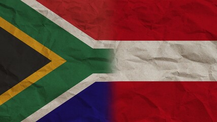 Austria and South Africa Flags Together, Crumpled Paper Effect Background 3D Illustration