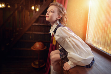 girl child in classic school uniform