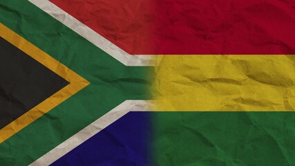 Bolivia and South Africa Flags Together, Crumpled Paper Effect Background 3D Illustration