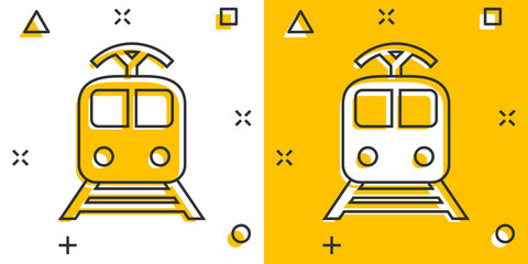 Vector cartoon train transportation icon in comic style. Train sign illustration pictogram. Transportation business splash effect concept.