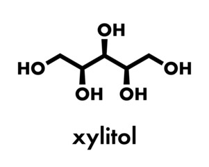 Xylitol artificial sweetener molecule. Used as sugar substitute. Skeletal formula.