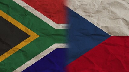 Czech Republic and South Africa Flags Together, Crumpled Paper Effect Background 3D Illustration
