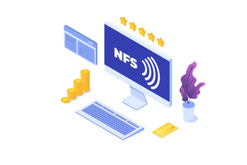 NFS - Network File System isometric. Vector illustration.