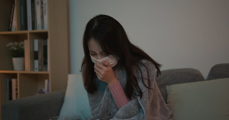 asian woman cough at home