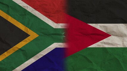 Jordan and South Africa Flags Together, Crumpled Paper Effect Background 3D Illustration