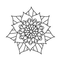 Black and white mandala like flower for coloring meditation