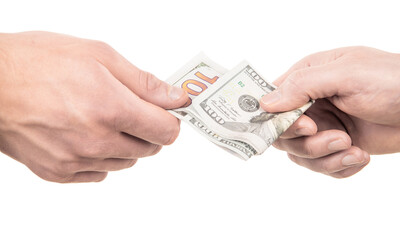 hands giving money payment or financial support, borrow