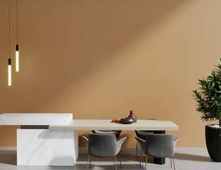 Naklejka na ściany i meble Wooden table front of the orange wall