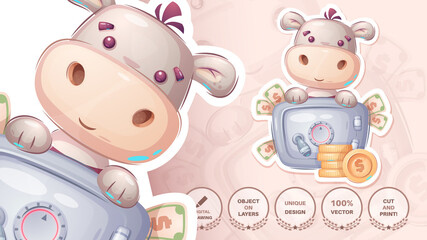 Hippo with safe money - cute sticker