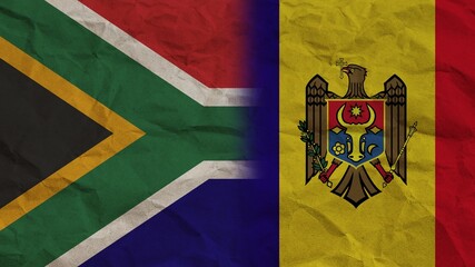 Fototapeta premium Moldova and South Africa Flags Together, Crumpled Paper Effect Background 3D Illustration