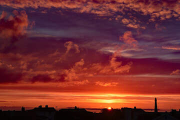 Midnight sunset over northen norwegian village 
