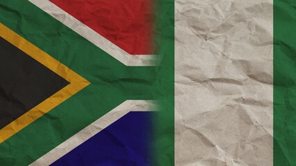 Nigeria and South Africa Flags Together, Crumpled Paper Effect Background 3D Illustration