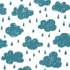 Möbelaufkleber Rain drops falling from the cloudy sky. Children's doodle illustration in chalk  © JennArt
