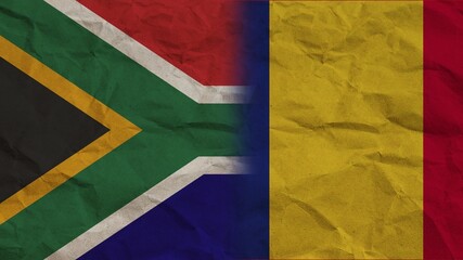 Romania and South Africa Flags Together, Crumpled Paper Effect Background 3D Illustration