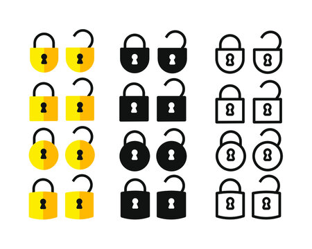 Locks icons set. Locked and unlocked lock. Collection icon of close and open lock. Lock and unlock symbol. Lock web icon set - stock vector.