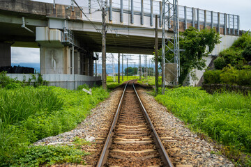 Fototapeta premium 富山県中新川郡上市町の中山から立山の剱岳を望む登山をしている風景 A view of mountain climbing with a view of Tsurugidake in Tateyama from Nakayama in Kamiichi Town, Nakashinagawa County, Toyama Prefecture.