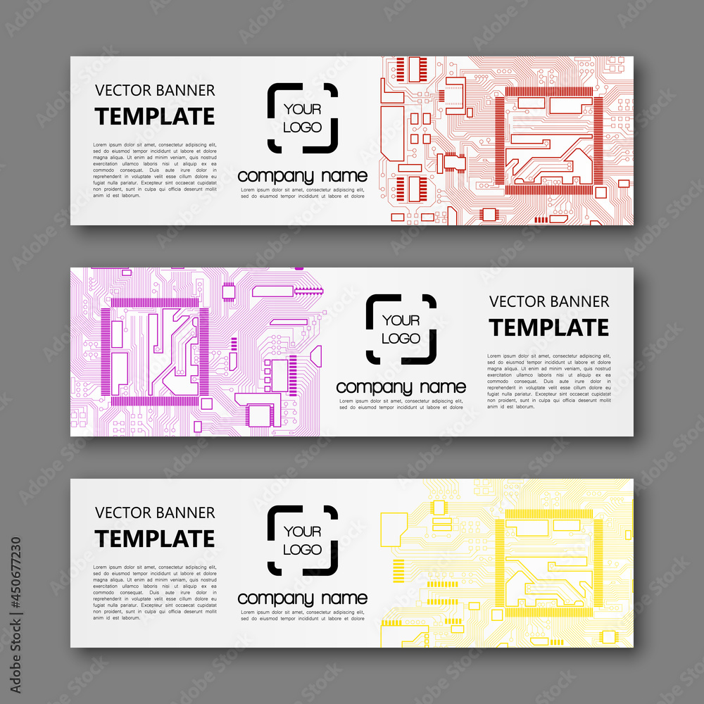 Aufkleber banner microcircuit. modern template processor design. vector abstract design web banner microcircui
