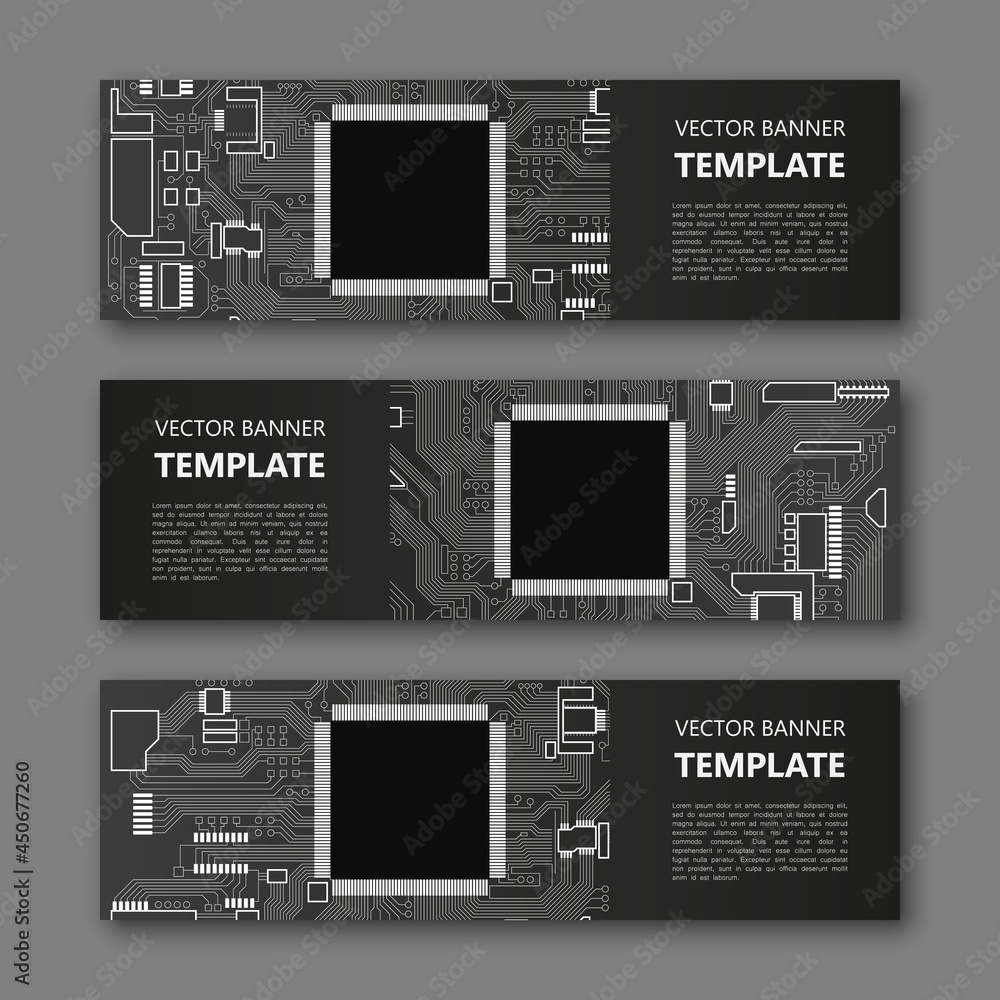 Aufkleber banner microcircuit. modern template processor design. vector abstract design web banner microcircui