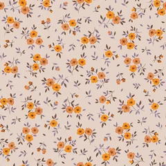 Behang Kleine bloemen Uitstekende bloemenachtergrond. Bloemmotief met kleine gele bloemen op een ivoren achtergrond. Naadloze patroon voor design en mode prints. Ditsy stijl. Voorraad vectorillustratie.