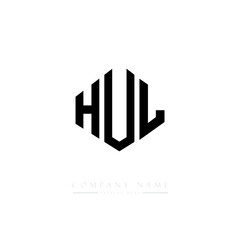 HUL letter logo design with polygon shape. HUL polygon logo monogram. HUL cube logo design. HUL hexagon vector logo template white and black colors. HUL monogram, HUL business and real estate logo. 