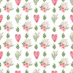 Fototapete Rund Watercolor seamless pattern with various decorative flowers and leaves © Ellivelli