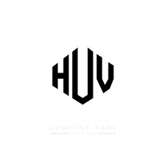 HUV letter logo design with polygon shape. HUV polygon logo monogram. HUV cube logo design. HUV hexagon vector logo template white and black colors. HUV monogram, HUV business and real estate logo. 