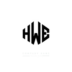 HWE letter logo design with polygon shape. HWE polygon logo monogram. HWE cube logo design. HWE hexagon vector logo template white and black colors. HWE monogram, HWE business and real estate logo. 