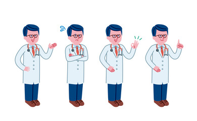 医者(男性)の全身イラストセット