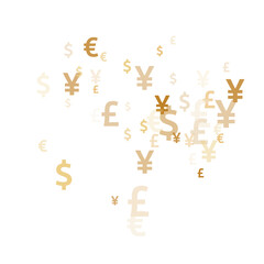 Euro dollar pound yen gold icons flying money vector design. Business backdrop. Currency pictograms