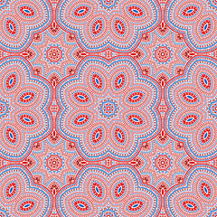 Muslim traditional geometric vector seamless pattern. Fabric print design. Retro asian motif. Porcelain print design. Flower and leaves elements texture.